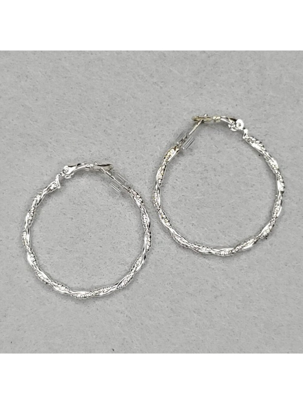Sterling Silver Hoop Earrings Twisted Texture 1.25"